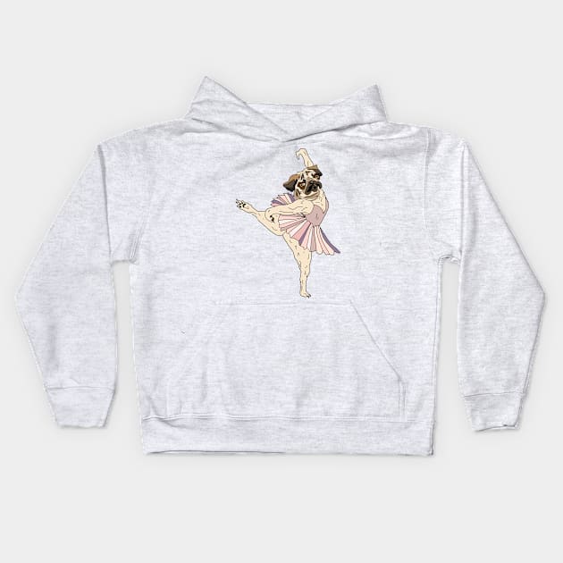 Pug Ballerina Tutu Kids Hoodie by notsniwart